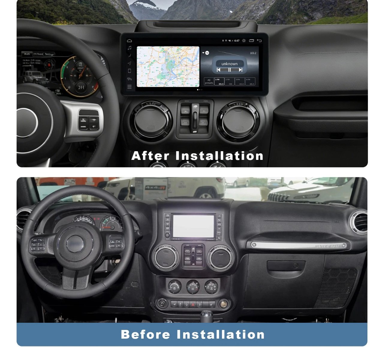 12.3” Android Touchscreen Stereo – Jeep Wrangler 2011–2017 - Image 3